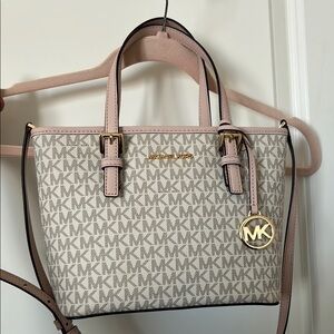Michael Kors Beige and Pink Signature Tote